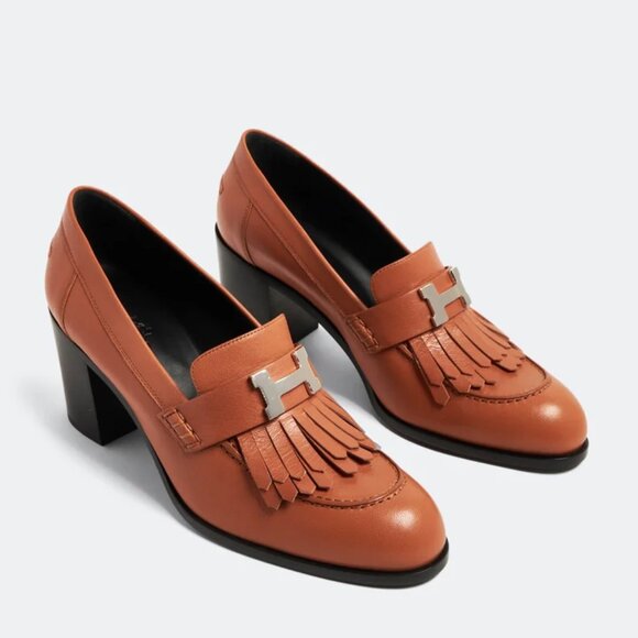 Hermes NWT Elysee 70 Leather Pumps Heeled Loafers Brown Size US 6.5 / EU 37 - Picture 2 of 13